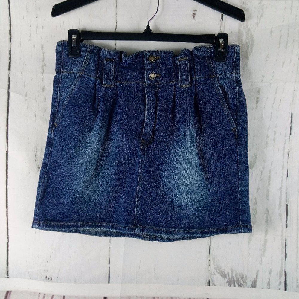 Angel Kiss Women's Elastic Stretchy Waist Blue Denim Jean Skirt Size L